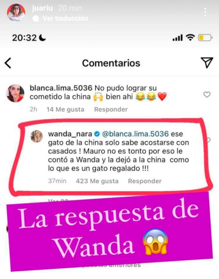 Escandalosos posteos desde la cuenta de Wanda Nara contra China Suárez: "Mauro la dejó"