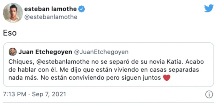 Esteban Lamothe reaccionó contundente ante la versión de separación: "No están conviviendo pero siguen juntos"