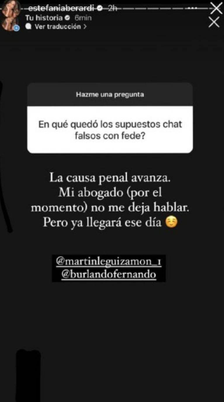 Estefi Berardi  contó en qué quedó la causa por sus chats "falsos" con Fede Bal