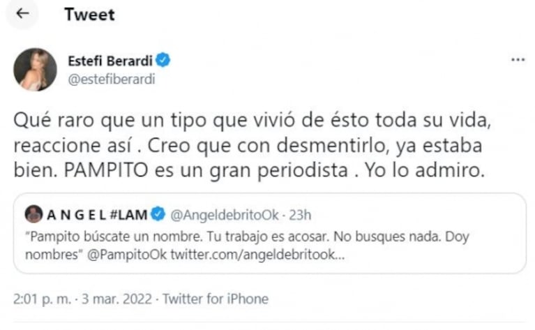 Estefi Berardi, durísima con Jorge Rial por tildar a Pampito de 'acosador': "Él se dedicó a esto toda su vida"