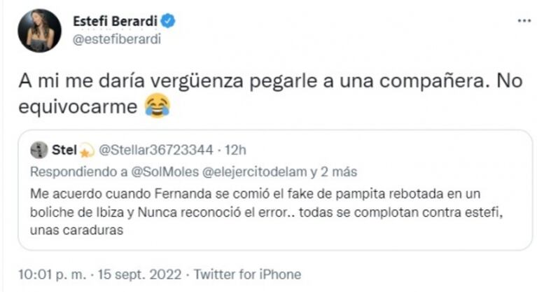 Estefi Berardi fulminó a Fernanda Iglesias tras sus críticas por el falso audio de Lali Espósito