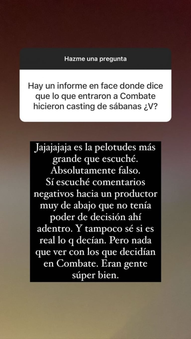 Estefi Berardi reaccionó sobre un polémico rumor de "castings sábana" en Combate