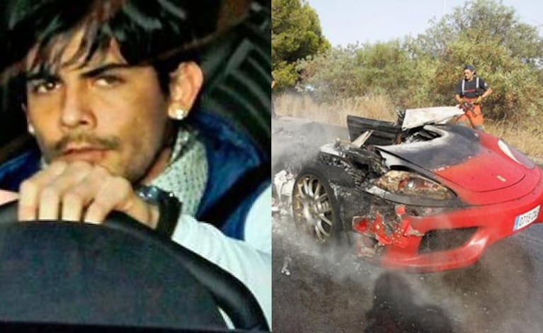 Ever Banega y su Ferrari chamuscada. (Foto: Marca)