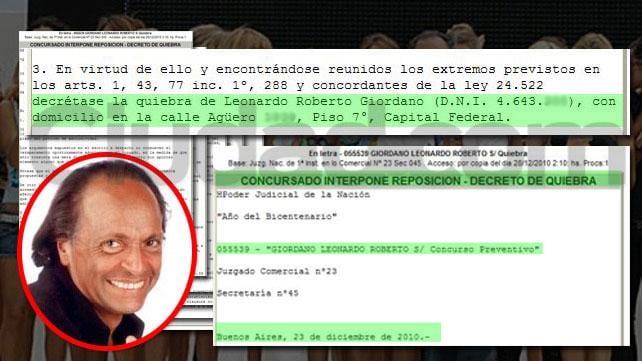 Exclusivo: La sentencia que declara la quiebra personal de Roberto Giordano