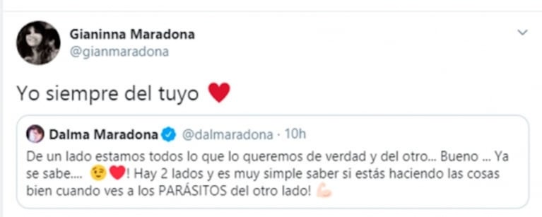 Explosiva frase de Dalma Maradona contra el entorno de Diego: "Del otro lado ves a los parásitos"