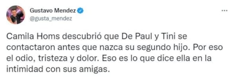 Explosiva versión sobre el inicio del romance de Rodrigo de Paul con Tini Stoessel y cómo se enteró Camila Homs