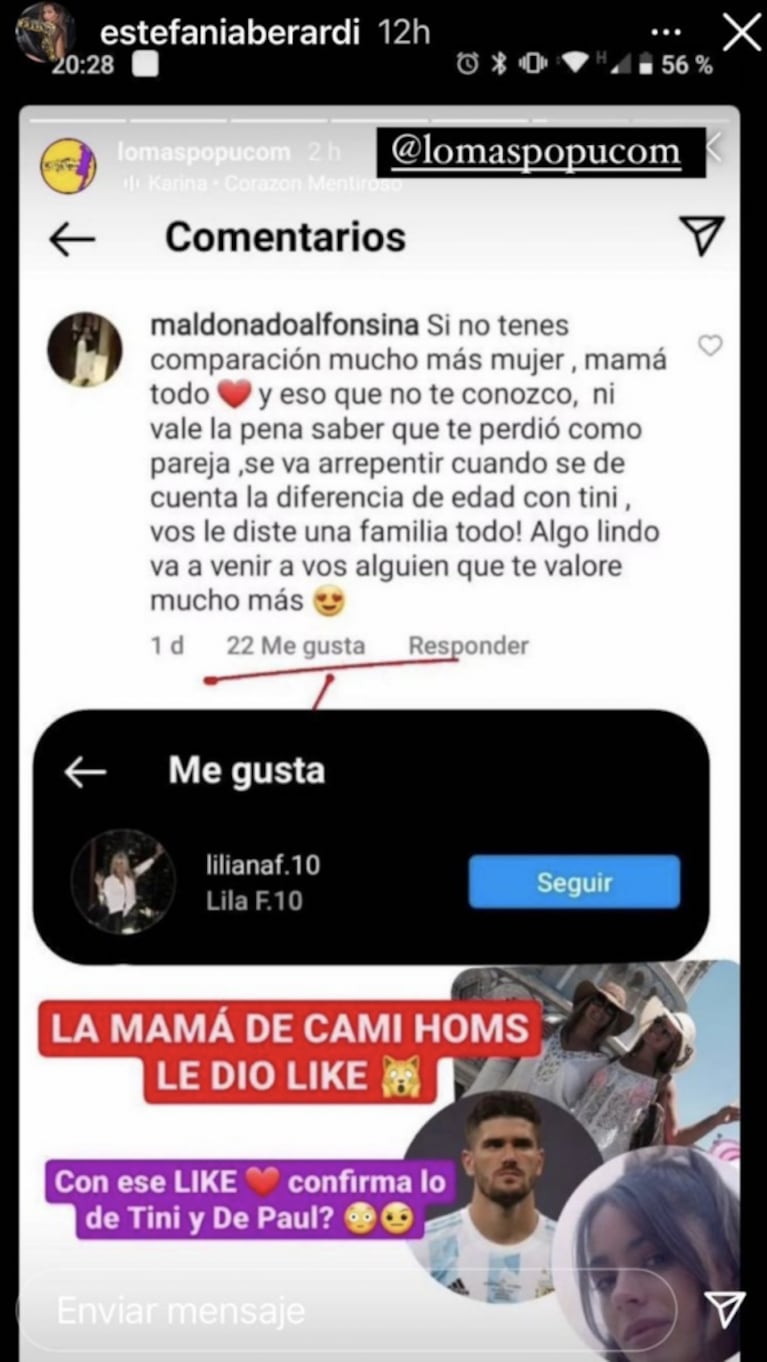 Explosivo gesto de la mamá de Camila Homs ante el rumor de romance entre Rodrigo De Paul y Tini Stoessel: "Se va a arrepentir"