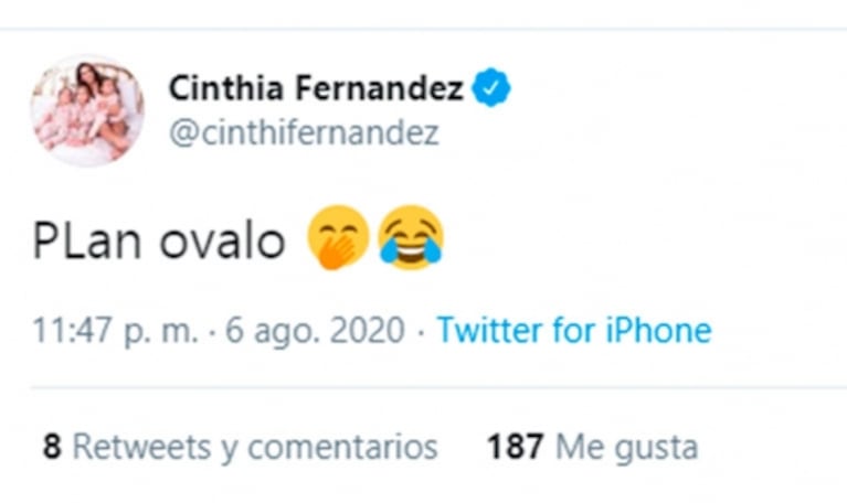 Explosivos tweets de Cinthia Fernández contra Baclini tras el paso de Agazzani por Cantando: "Al final cartonclini hace lo mismo con todas"