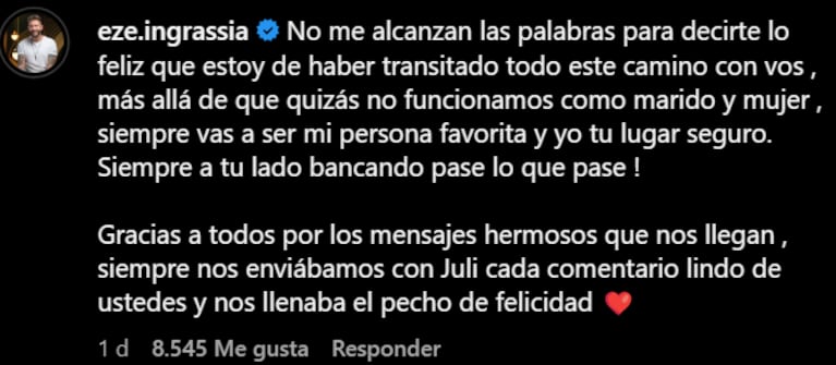 Eze le respondió con ternura a Juli.