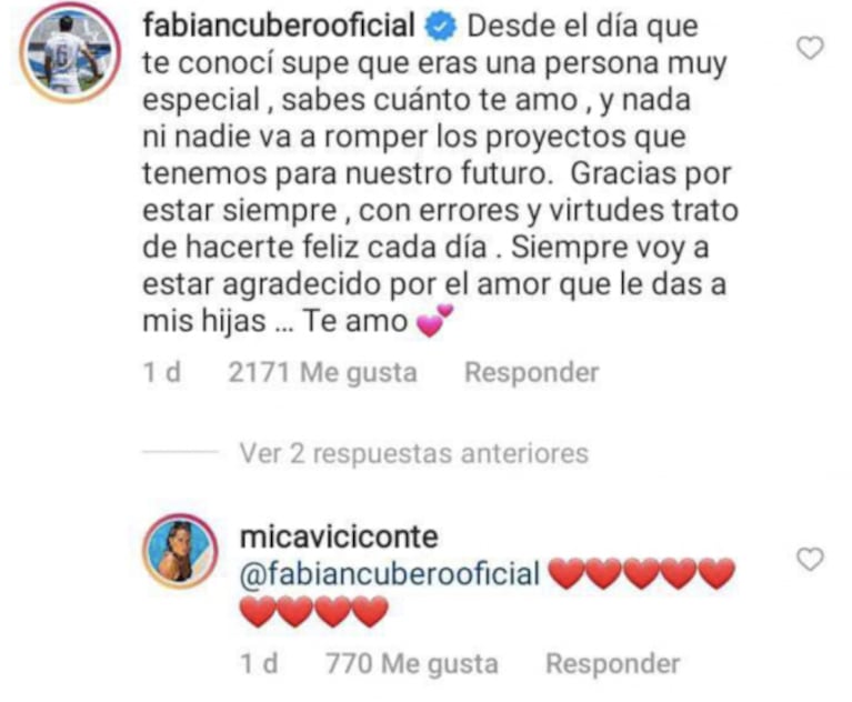 Fabián Cubero apoyó con todo a Mica Viciconte en pleno conflicto con Nicole Neumann: "Agradecido por el amor que le das a mis hijas"