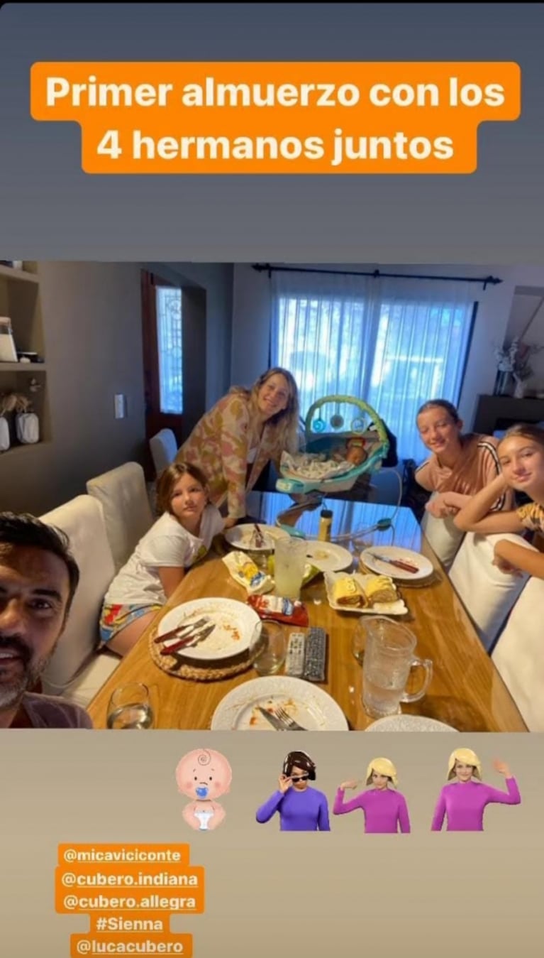 Fabián Cubero compartió una foto especial de Luca y sus hijas mayores: "Primer almuerzo de los cuatro hermanos"