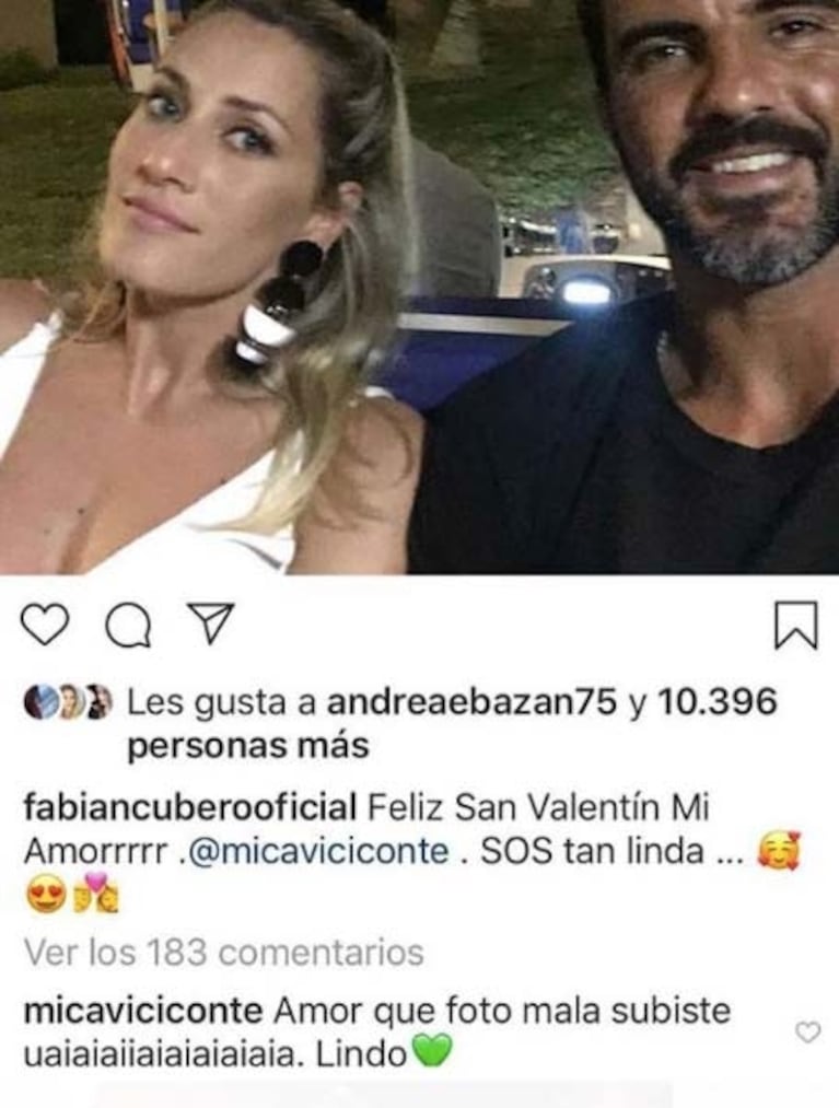 Fabián Cubero le dedicó un tierno mensaje de amor a Mica Viciconte por San Valentín... ¡y ella lo "retó"!