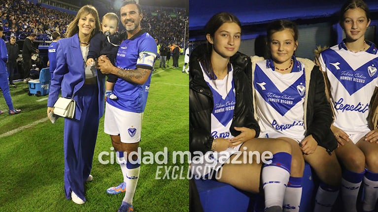 Fabián Cubero, Mica Viciconte, Indiana, Allegra, Sienna y Luca en el estadio Vélez Sarsfield (Fotos: Movilpress). 