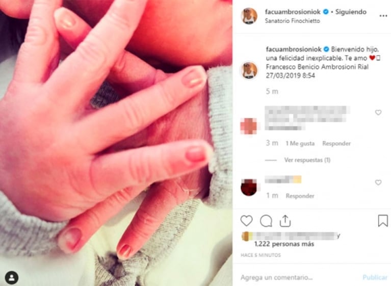 Facundo Ambrosioni compartió la primera foto de su hijo con Morena Rial: "Una felicidad inexplicable"