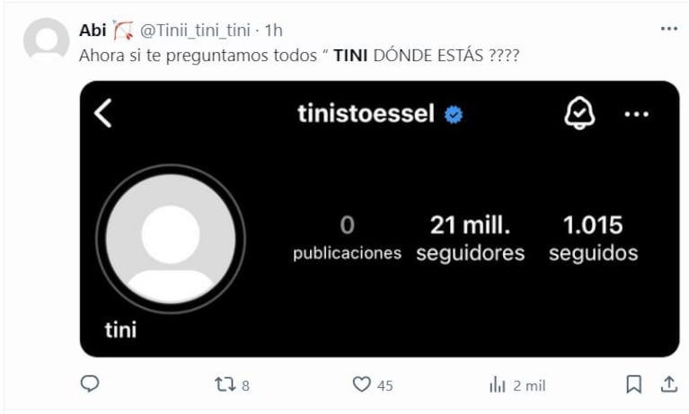 Fans preocupados por Tini Stoessel.