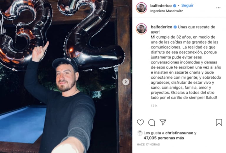 Fede Bal celebró su cumpleaños con un profundo mensaje: "Disfrutar de estar vivo y sano" 