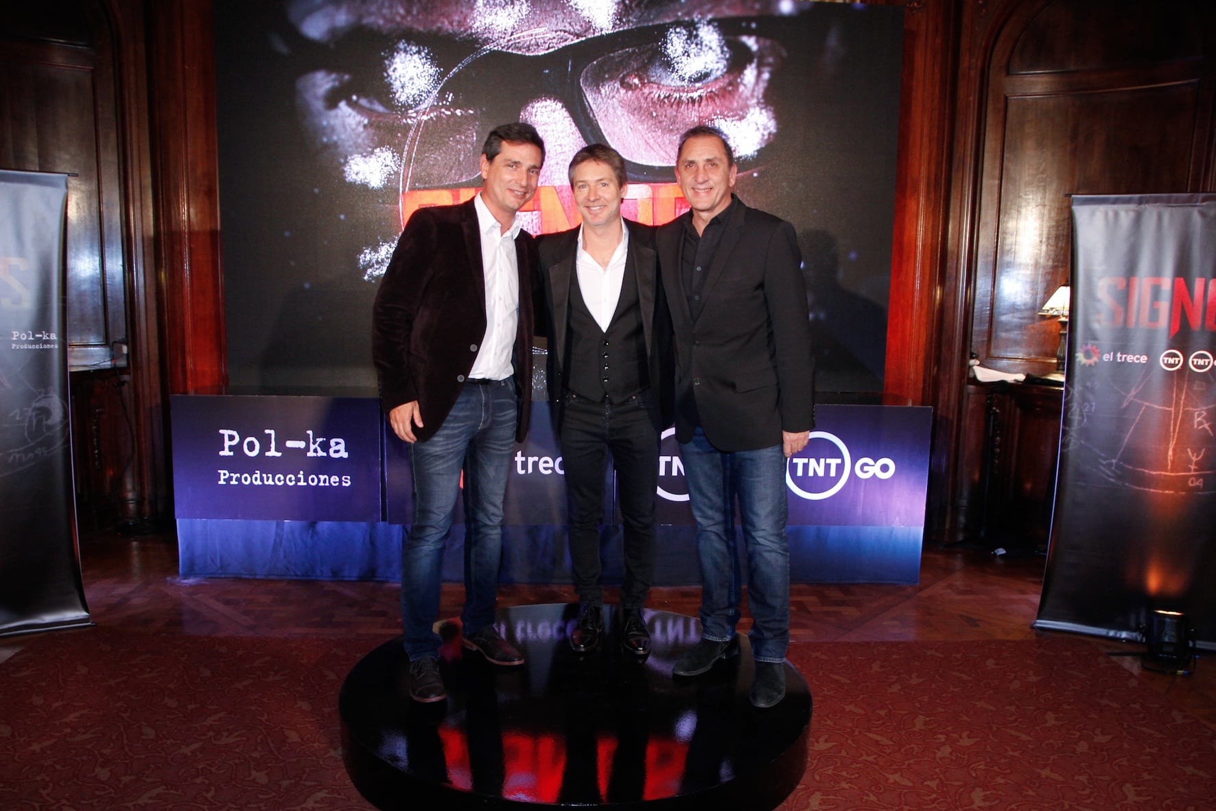 Felipe De Stefani, Adrián Suar y Fernando Blanco. Foto: Prensa El Trece.