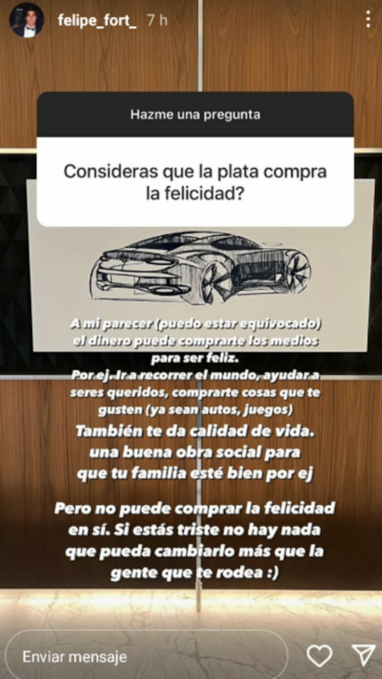 Felipe Fort reflexionó sobre el dinero: "Si estás triste, no puede comprar la felicidad"