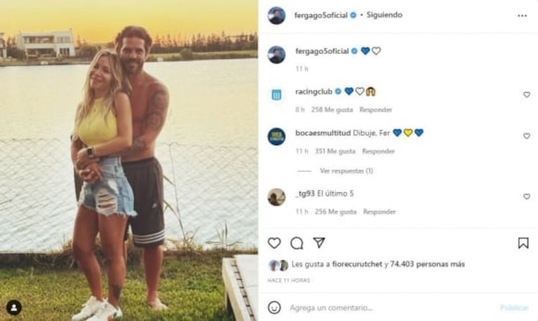 Fernando Gago se mostró por primera vez en sus redes junto a Verónica Lafitte, tras la polémica separación de Gisela Dulko