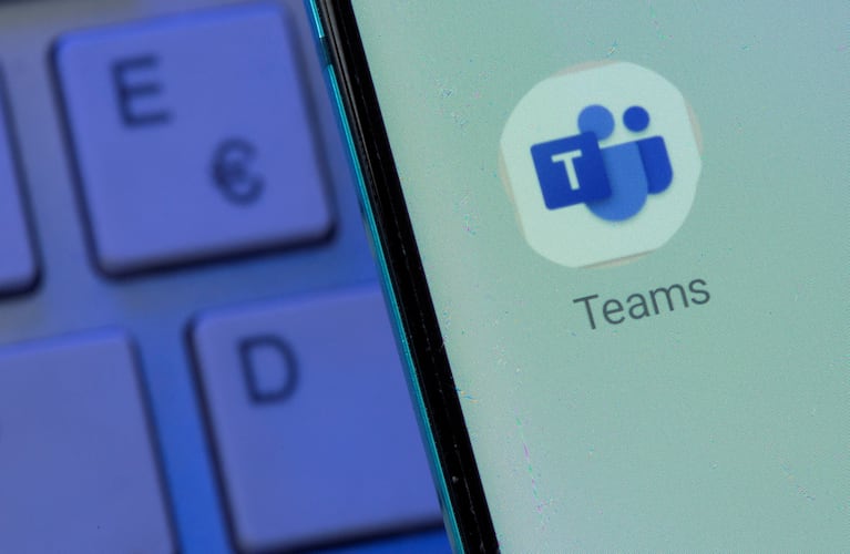 FILE PHOTO: Microsoft Teams app is seen on the smartphone placed on the keyboard in this illustration taken, July 26, 2021. REUTERS/Dado Ruvic/File Photo