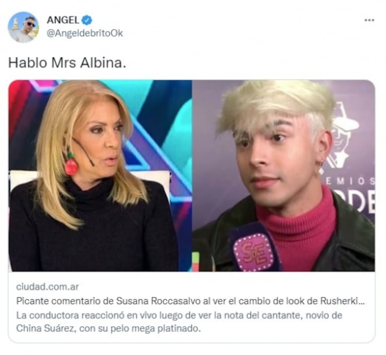 Filosa reacción de Ángel de Brito al ver la crítica de Susana Roccasalvo al look de Rusherking