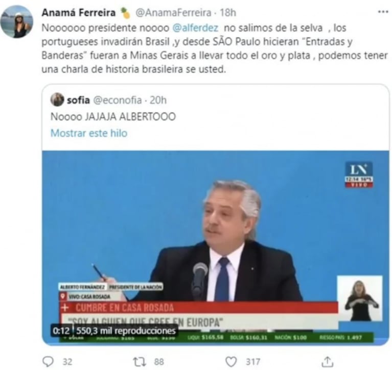 Filosa respuesta de Anamá Ferreira a Alberto Fernández tras sus polémicos dichos: "No somos monos, somos una nación maravillosa"