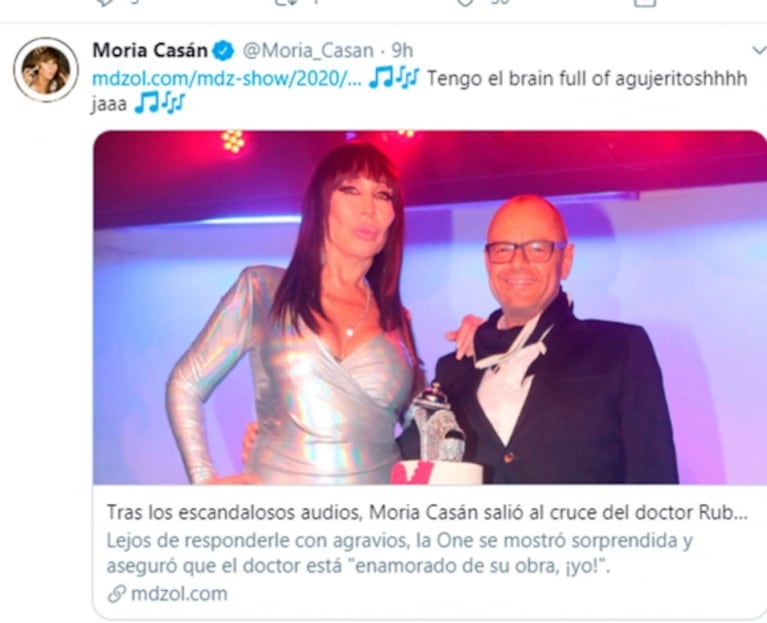 Filosa respuesta de Moria Casán luego de que Mühlberger dijera que tiene "el cerebro comido por la cocaína": "Tengo el cerebro con agujeritos"