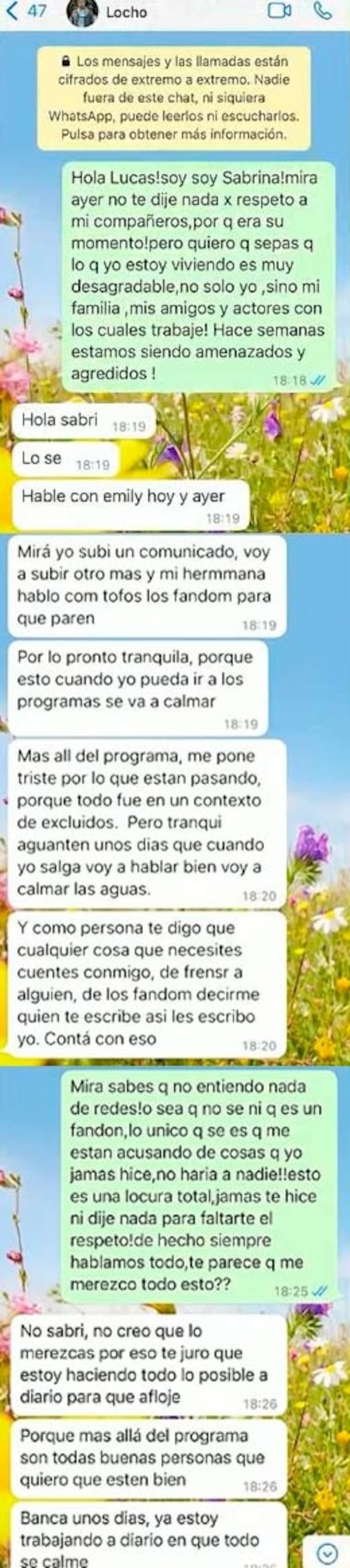 Filtran chats entre Sabrina Carballo y Locho Loccisano tras El hotel de los famosos: "Hace semanas nos agreden"