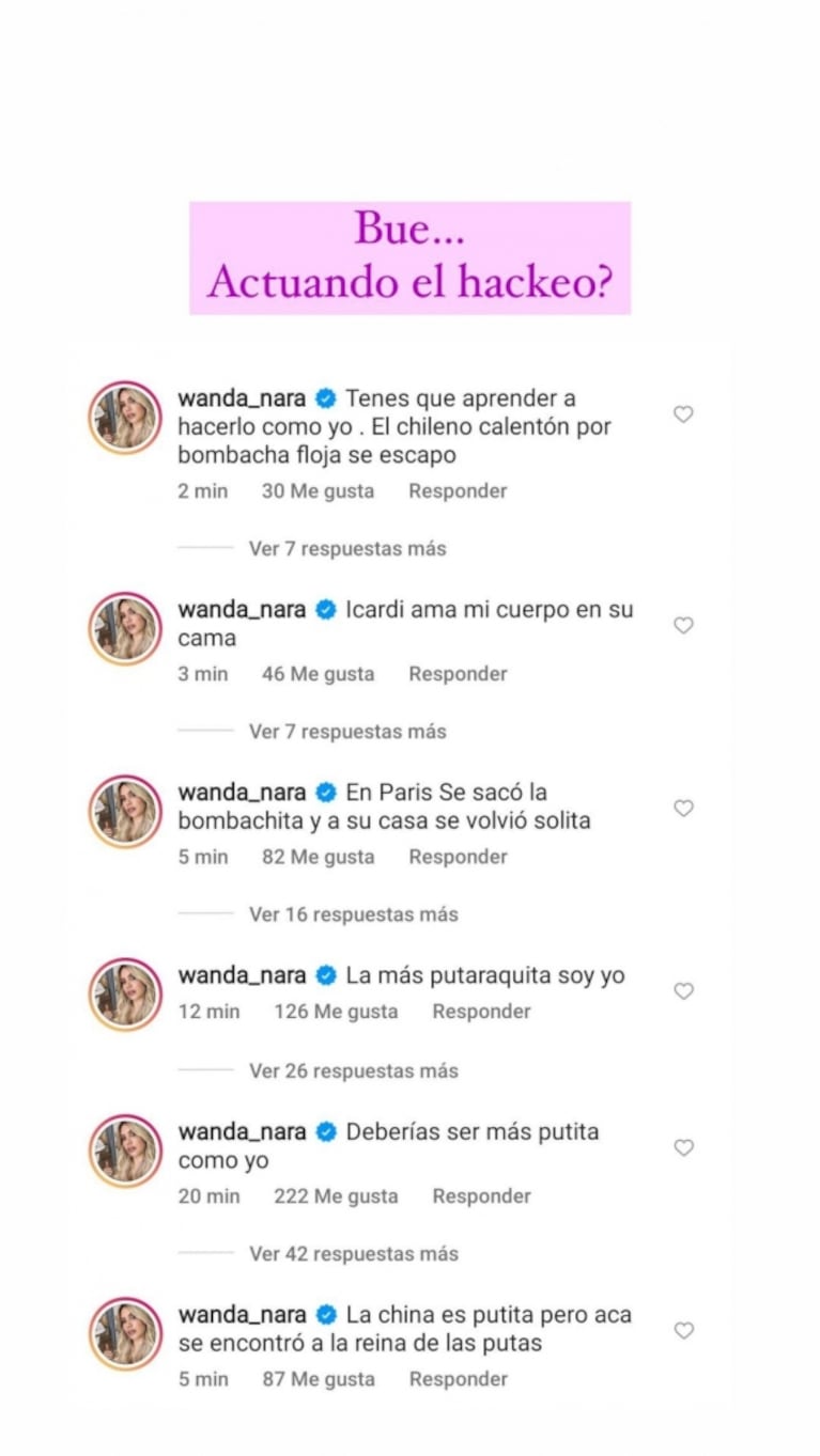 Filtraron desde la cuenta de Wanda Nara sus supuestos chats con la China Suárez