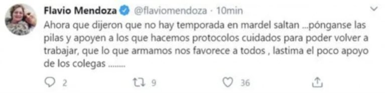 Flavio Mendoza apuntó contra sus colegas, tras la baja de la temporada teatral: "Lástima su poco apoyo y empatía"