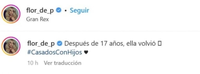 Flor Peña se mostró como Moni Argento 17 años después del debut de Casados con hijos