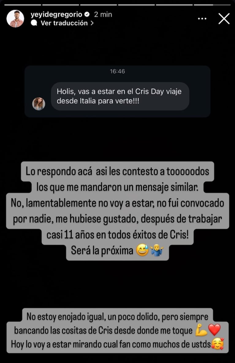 Foto: Captura de Instagram Stories (@yeyidegregorio)