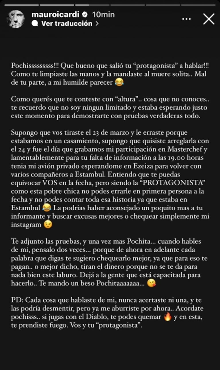 Fuerte cruce de Mauro Icardi con Pochi de Gossipeame tras la difusión de los audios de Cande Lecce: "Te lavaste las manos"