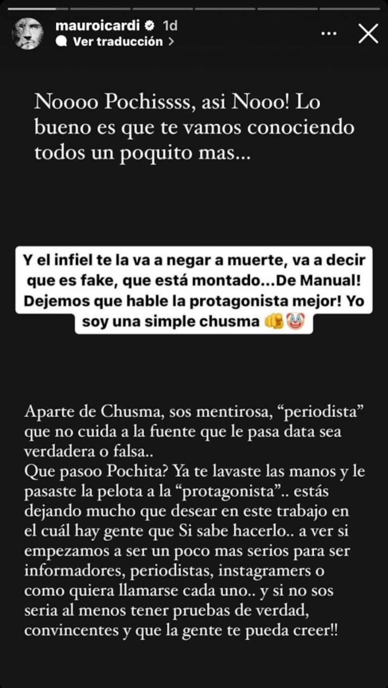 Fuerte cruce de Mauro Icardi con Pochi de Gossipeame tras la difusión de los audios de Cande Lecce: "Te lavaste las manos"