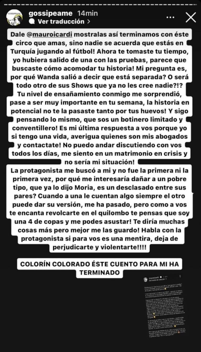 Fuerte cruce de Mauro Icardi con Pochi de Gossipeame tras la difusión de los audios de Cande Lecce: "Te lavaste las manos"