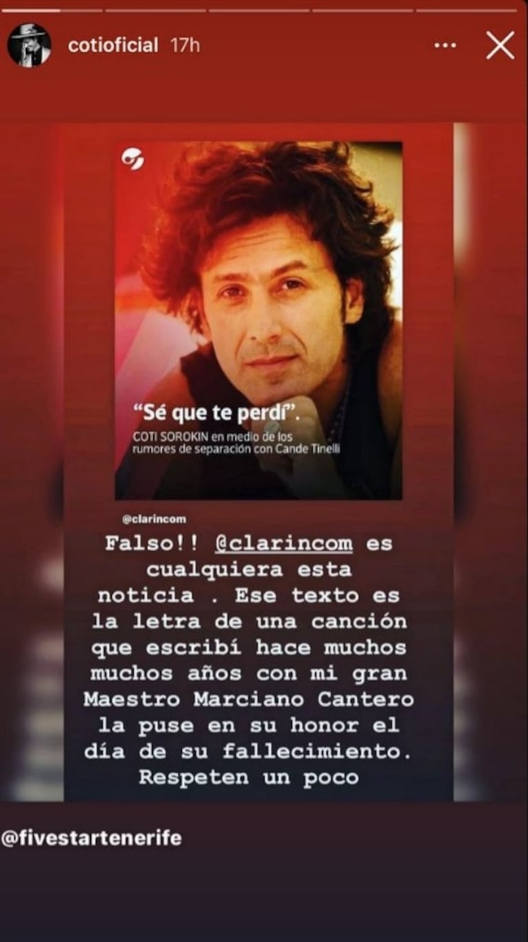 Fuerte descargo de Coti Sorokin en medio de las versiones de separación de Cande Tinelli: "Respeten un poco"