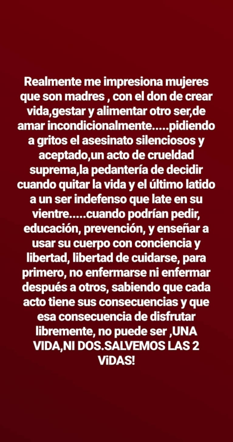 Fuerte descargo de Nicole Neumann contra la legalización del aborto: "Me impresionan las mujeres pidiendo a gritos el asesinato"