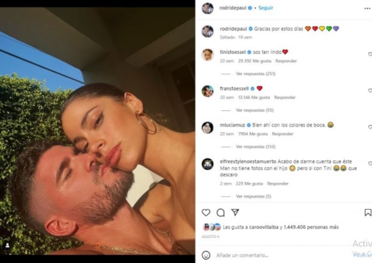 Fuerte gesto: Rodrigo de Paul borró los 11 años de amor con Camila Homs y disfruta del romance con Tini Stoessel