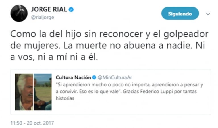 Fuerte mensaje de Jorge Rial sobre Federico Luppi: "La muerte no abuena a nadie, ni a vos ni a él ni a mí"