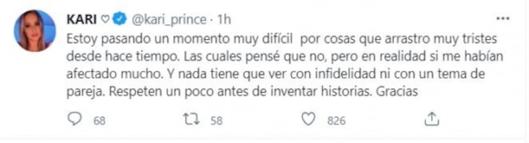 Fuerte mensaje de Karina La Princesita sobre su difícil momento personal: "A la salud mental hay que respetarla"