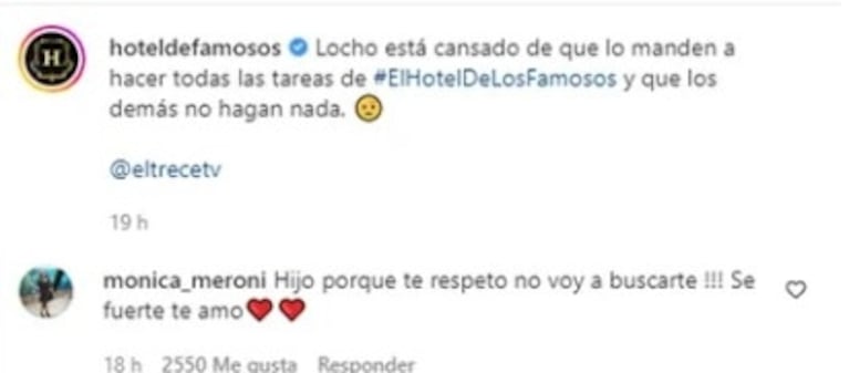 Fuerte posteo de la mamá de Locho Loccisano luego de que fuera nominado en El Hotel de los Famosos 