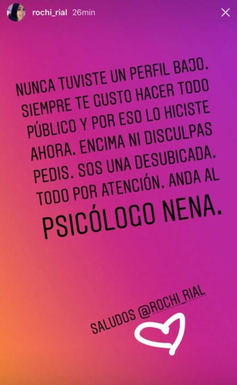 Fuerte reacción de Rocío Rial ante las disculpas de Morena: "Andá al psicólogo, nena"