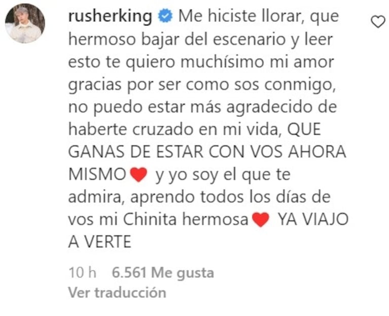 Fuerte reacción de Rusherking ante la tremenda declaración de amor de China Suárez: "Me hiciste llorar" 