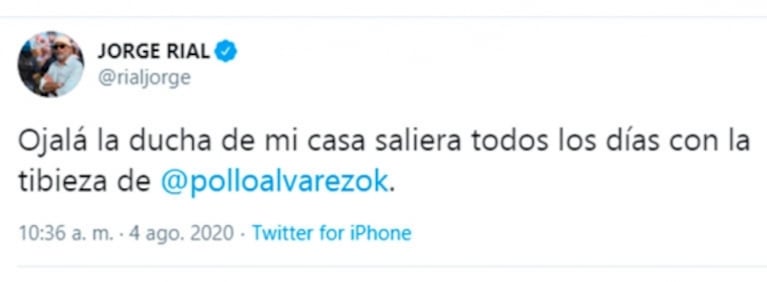 Fuerte reacción del Pollo Álvarez ante un picante tweet de Jorge Rial tratándolo de "tibio": "De tibio te digo que los conductores deberíamos bancarnos"