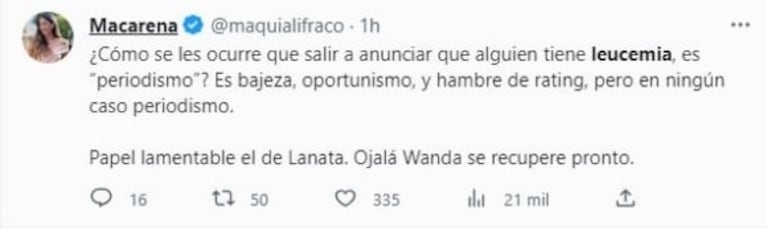 Fuerte repudio en redes a las informaciones sobre la salud de Wanda Nara: "Un espanto"