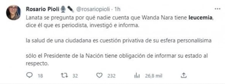 Fuerte repudio en redes a las informaciones sobre la salud de Wanda Nara: "Un espanto"