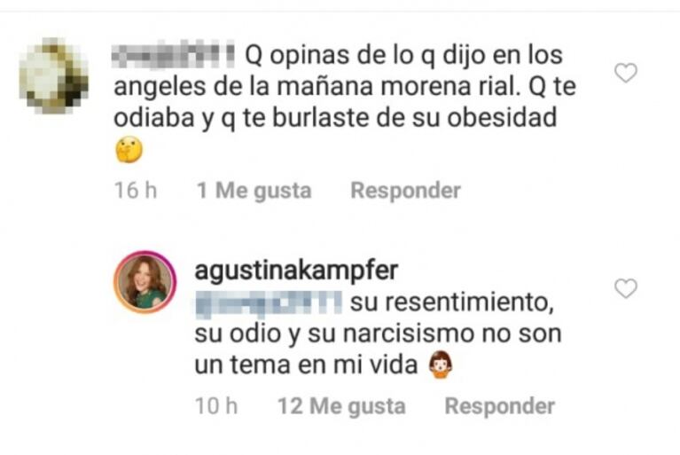 Fuerte respuesta de Agustina Kämpfer a las lapidarias declaraciones de Morena Rial contra ella: "Pobrecita, es una delirante"