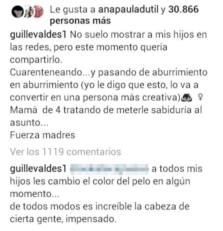 Fuerte respuesta de Guillermina Valdés ante las críticas de una seguidora a su familia con Tinelli : "Cuánta maldad"