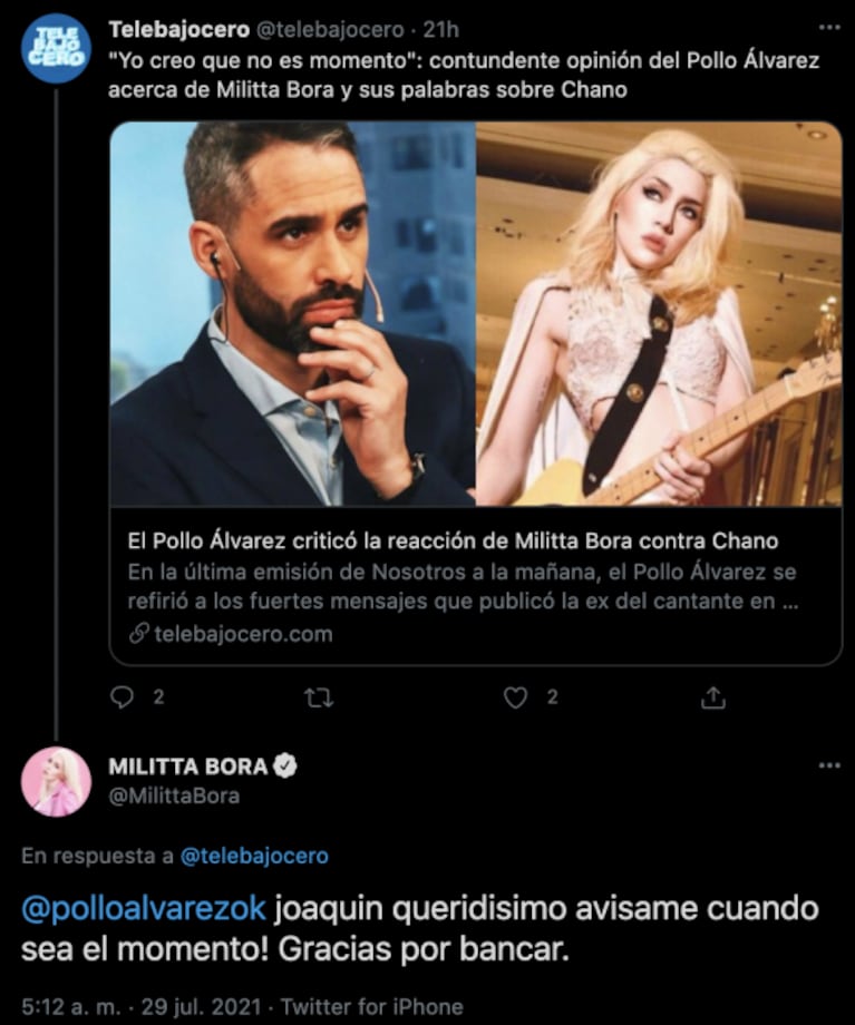 Fuerte respuesta de Militta Bora a Pollo Álvarez por decir que no es momento de criticar a Chano: "¿Las víctimas tenemos que pedir turno para hablar?"