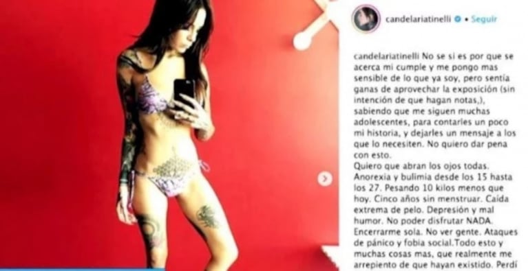 Fuerte revelación de Cande Tinelli para concientizar a las adolescentes: "Sufrí anorexia y bulimia por 12 años"